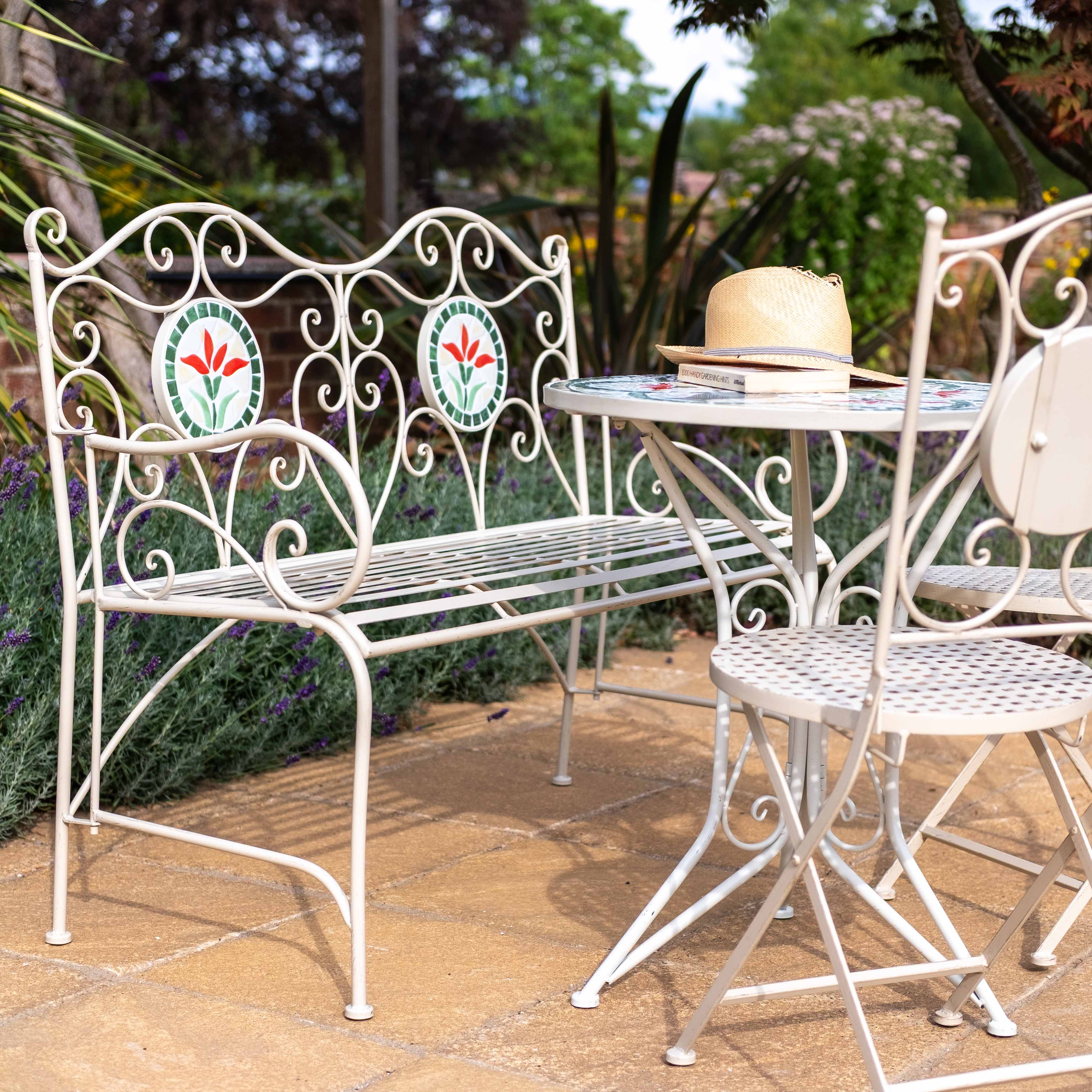 Mosaic Bench | Floral | White & Greens