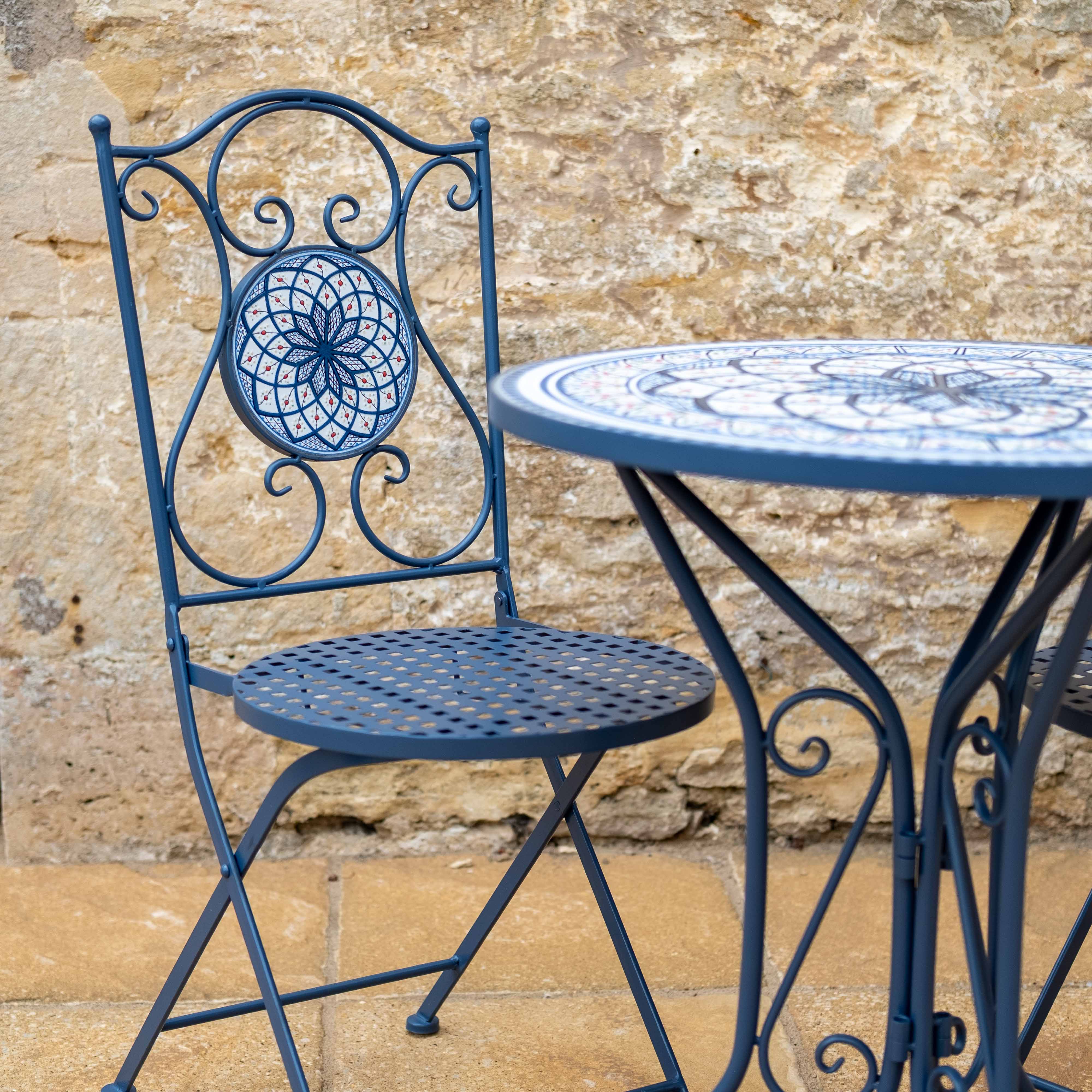 Mosaic Bistro Set | Spiral | Blue & White
