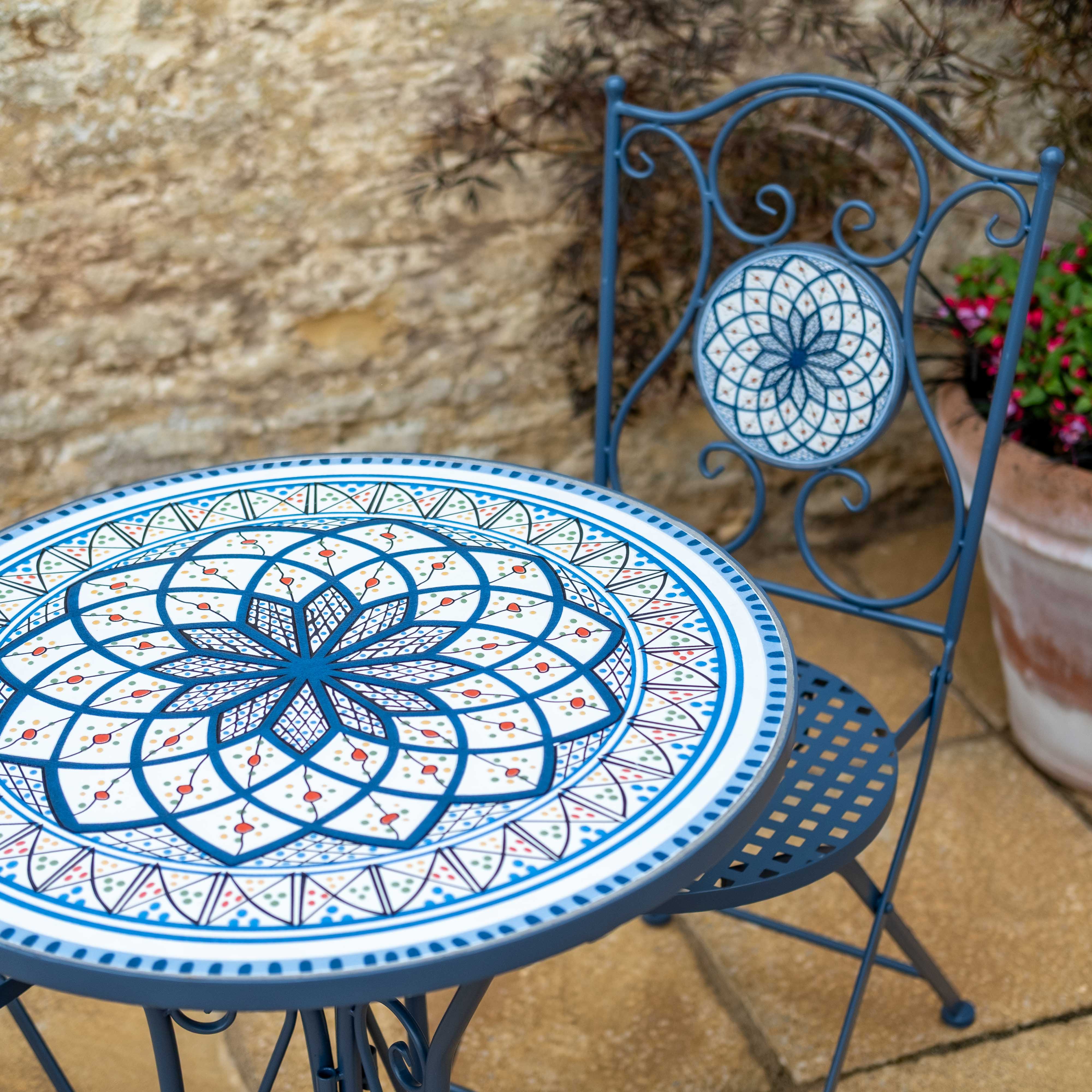 Mosaic Bistro Set | Spiral | Blue & White