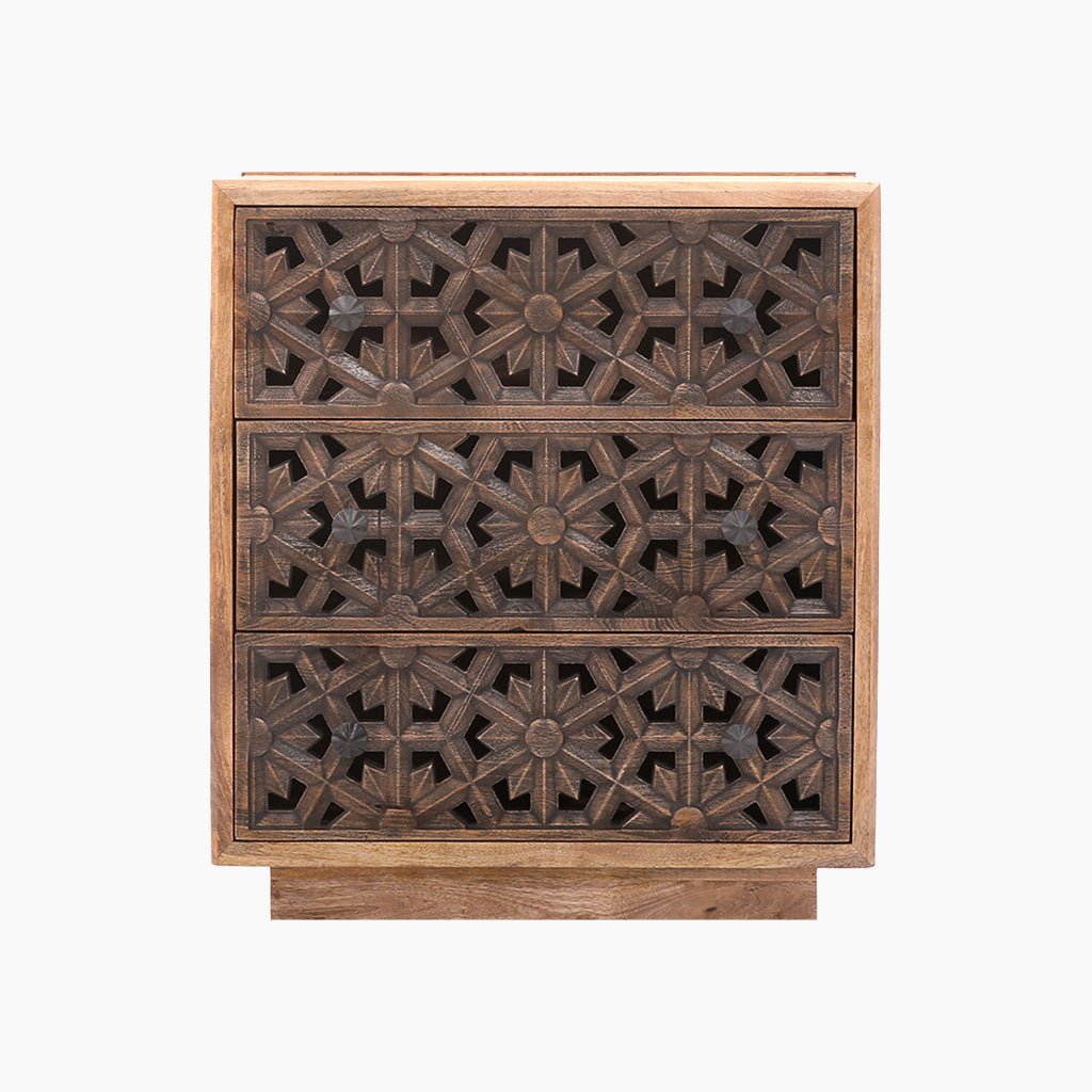 Zaayah Cut Work Wooden Three Chest of Drawers - OPULENT Co
