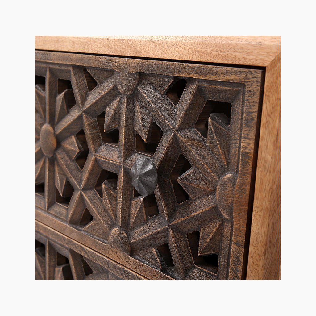 Zaayah Cut Work Wooden Three Chest of Drawers - OPULENT Co