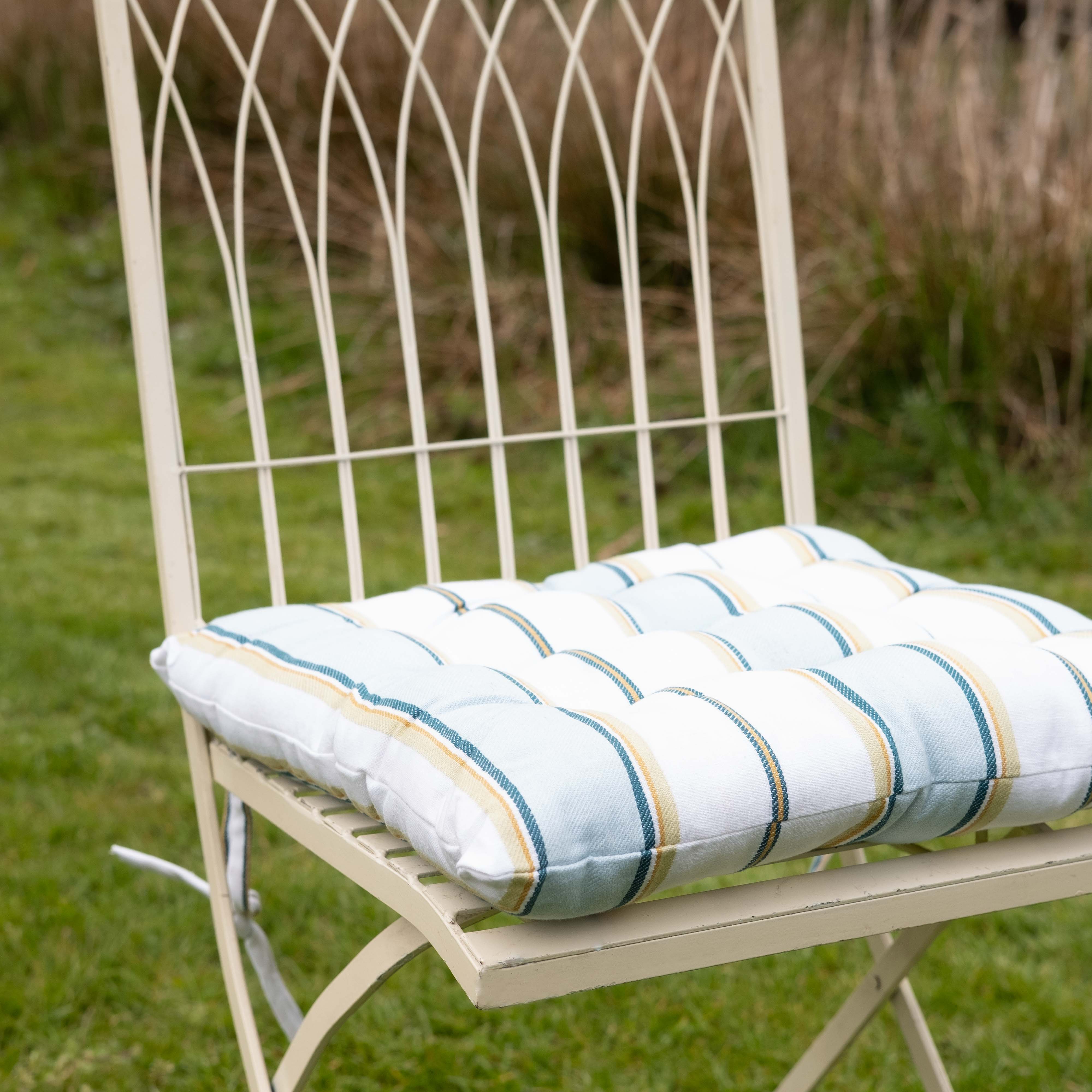 Square Seatpad | Olive & Blue striped pattern