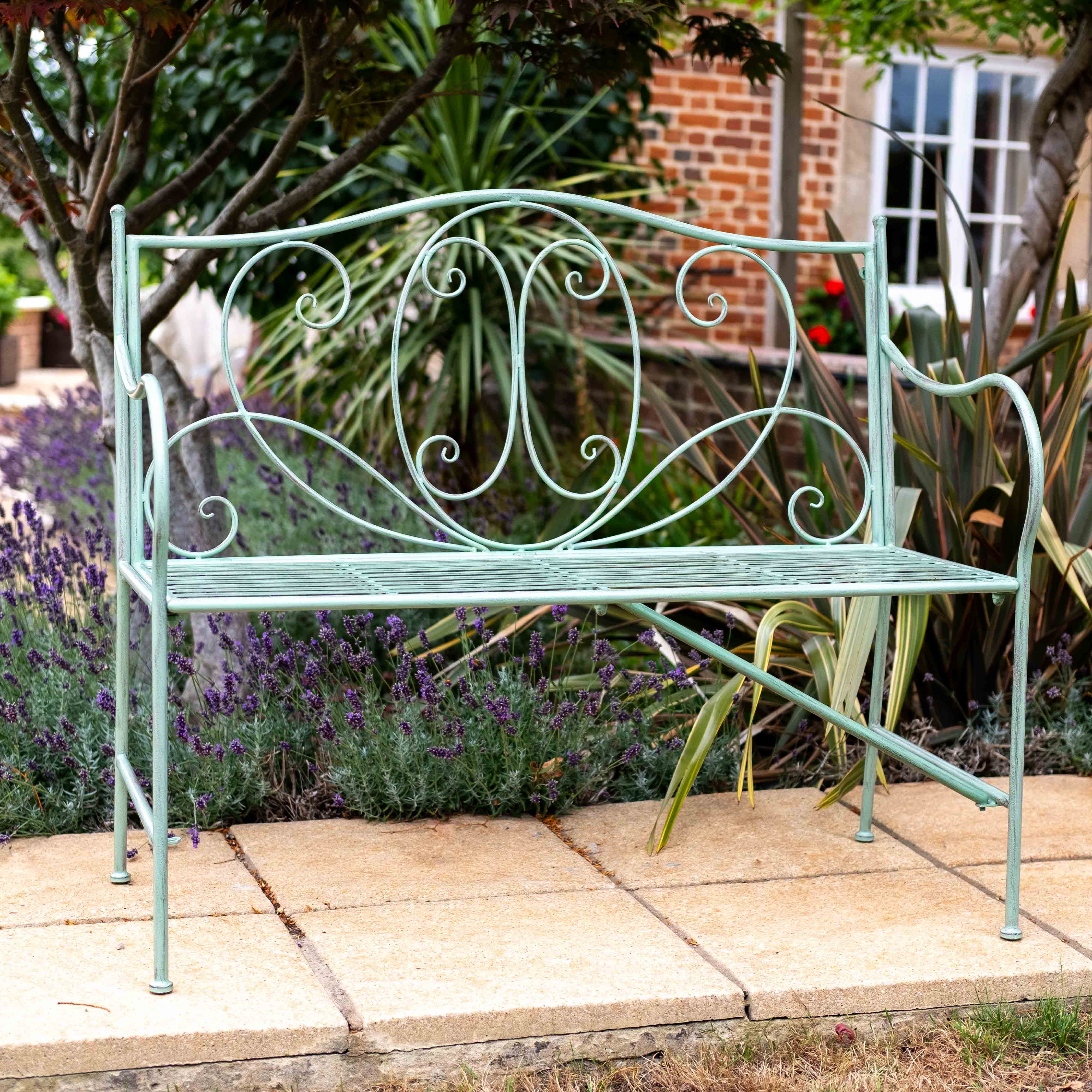 ART NOUVEAU BENCH | METAL GARDEN BENCH | SAGE GREEN