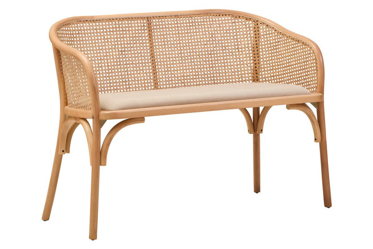 Nino Natural Cane and Beech Wood Bench with Backrest