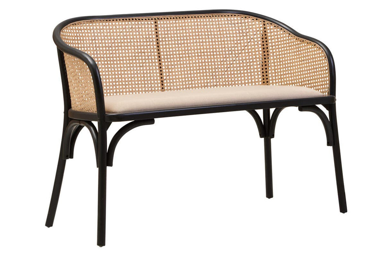 Nino Natural Cane Bench with Black Beech Wood Frame