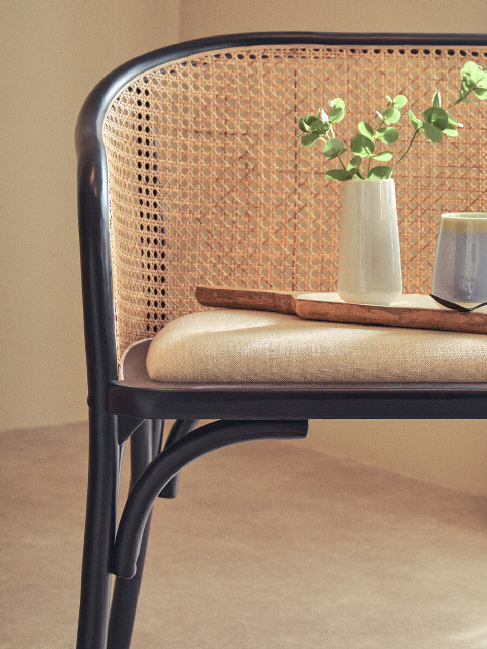 Nino Natural Cane Bench with Black Beech Wood Frame