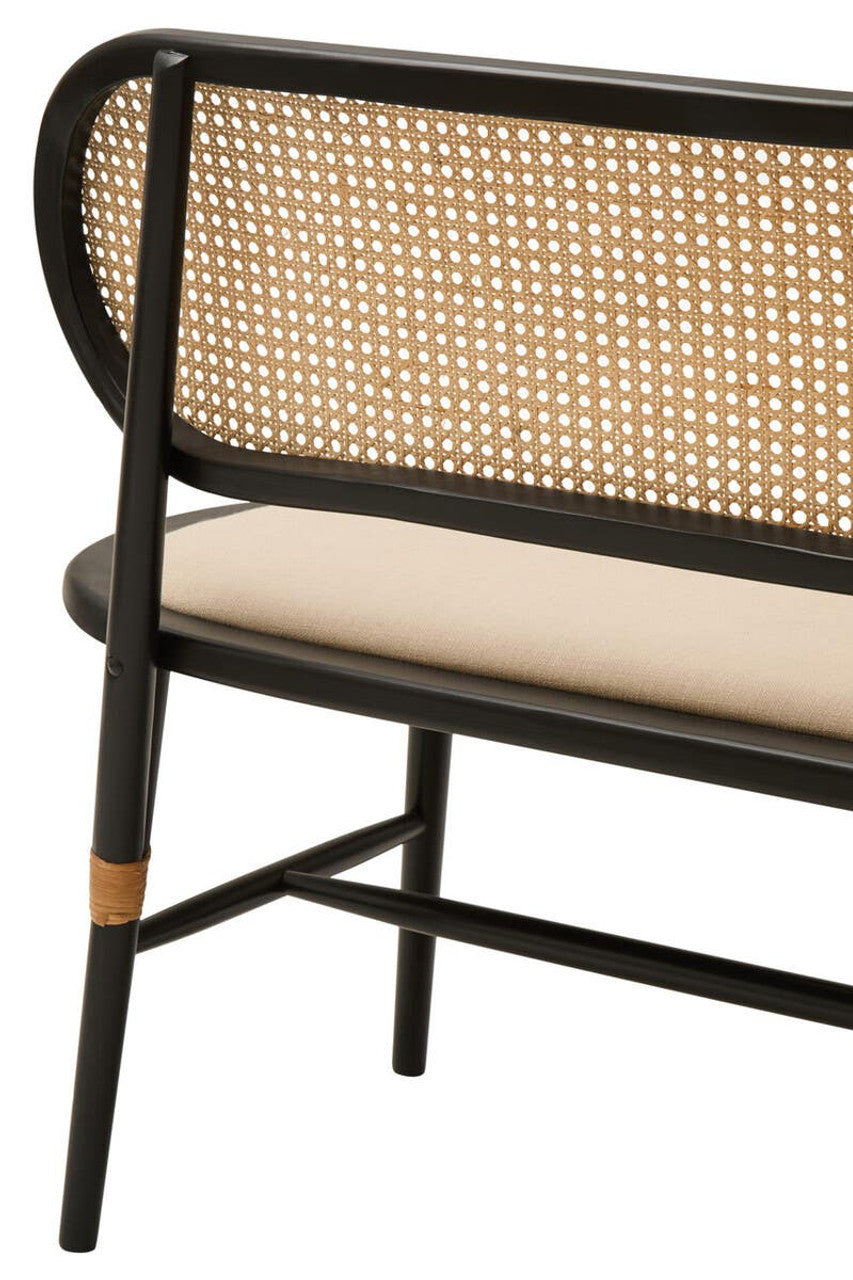 Nino Natural Cane Bench with Black Elm Wood Frame