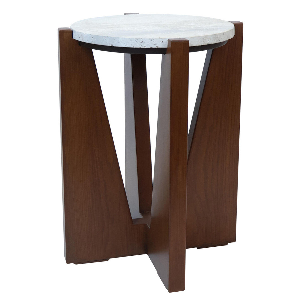 Wynford Travertine Top Side Table With Acacia Wood Frame