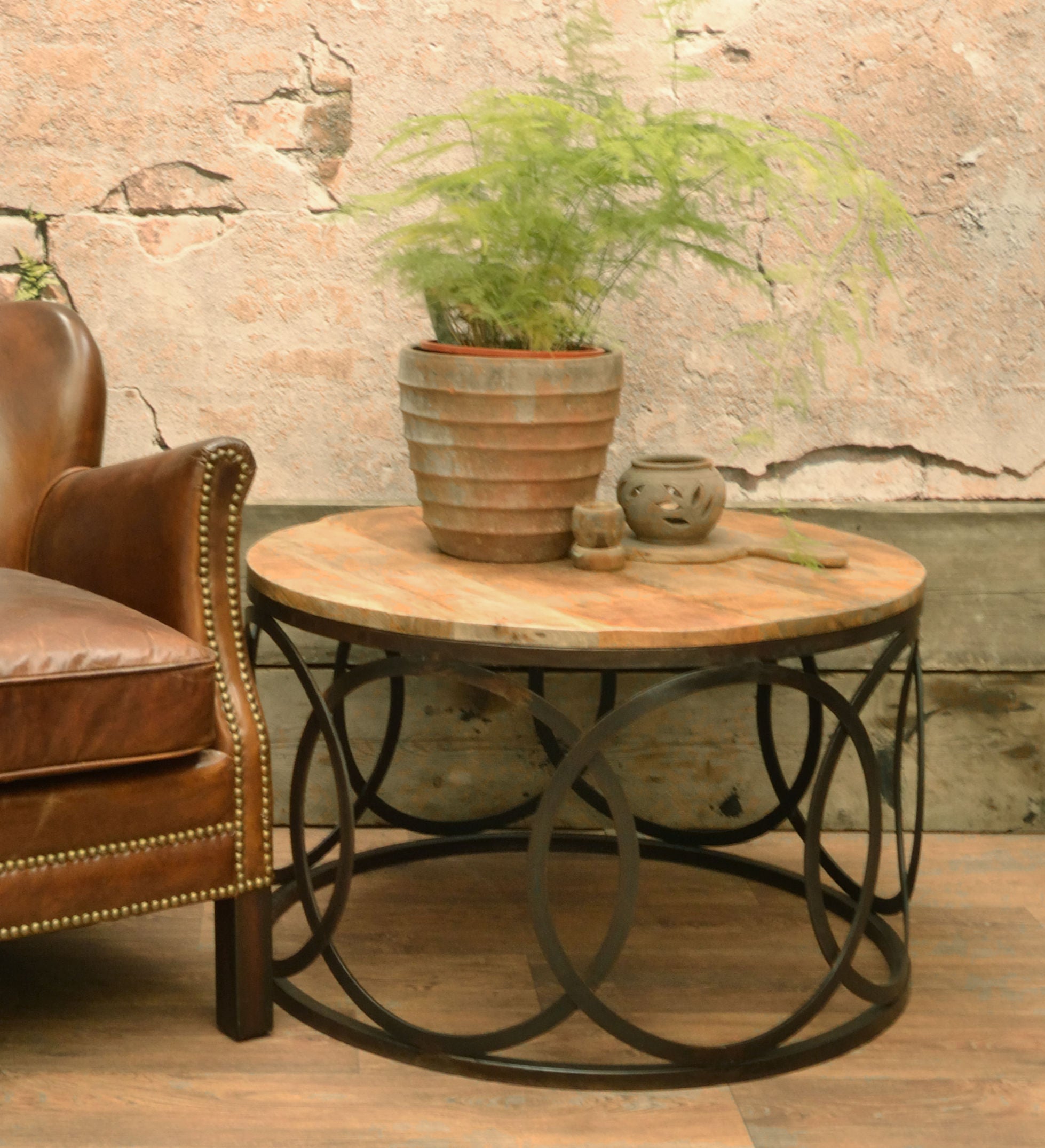Old Empire Round Lattice Frame Coffee Table | Mango Wood