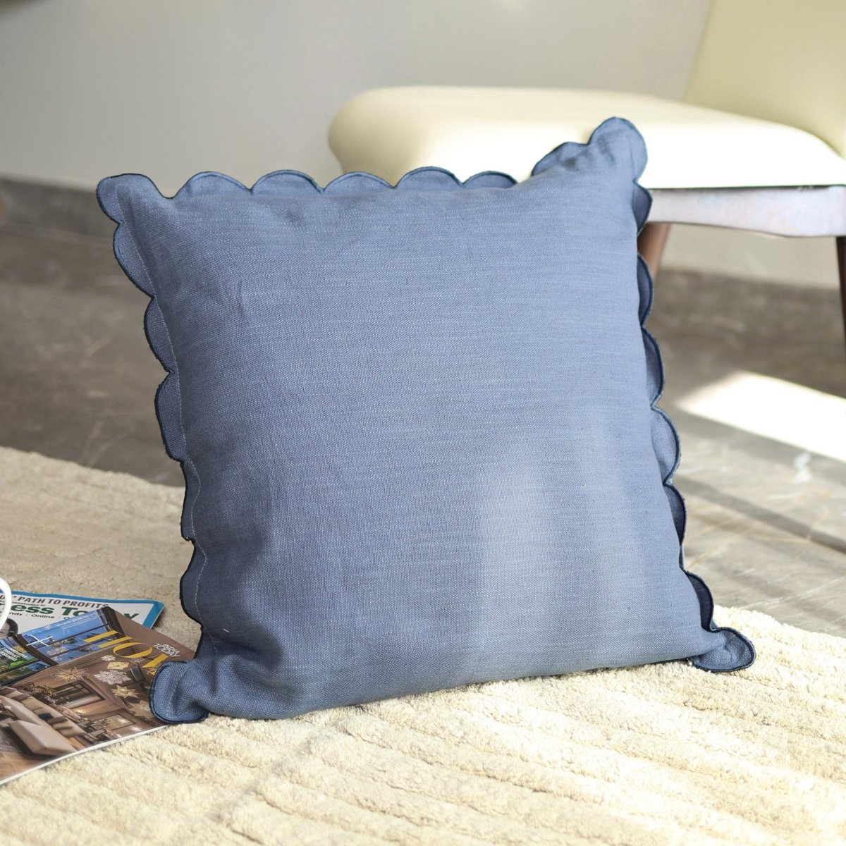 Elsie Cotton - Linen Blue Cushion - OPULENT Co