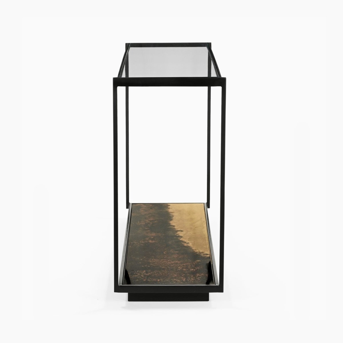 Galaxy Iron Console Table With Glass Top - OPULENT Co