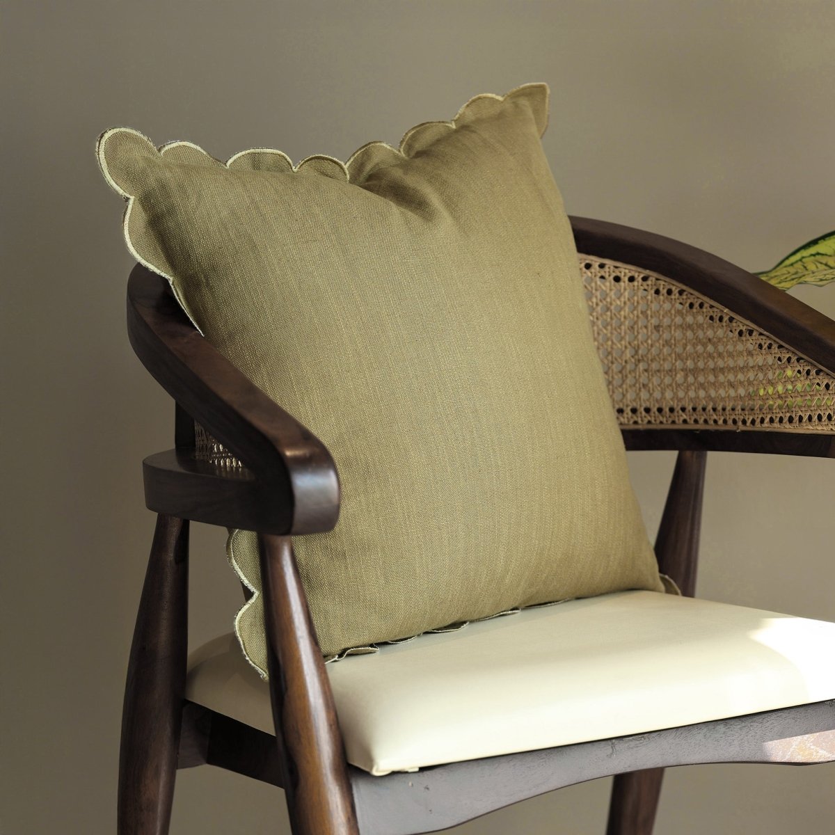 Elsie Cotton - Linen Olive Green Cushion - OPULENT Co