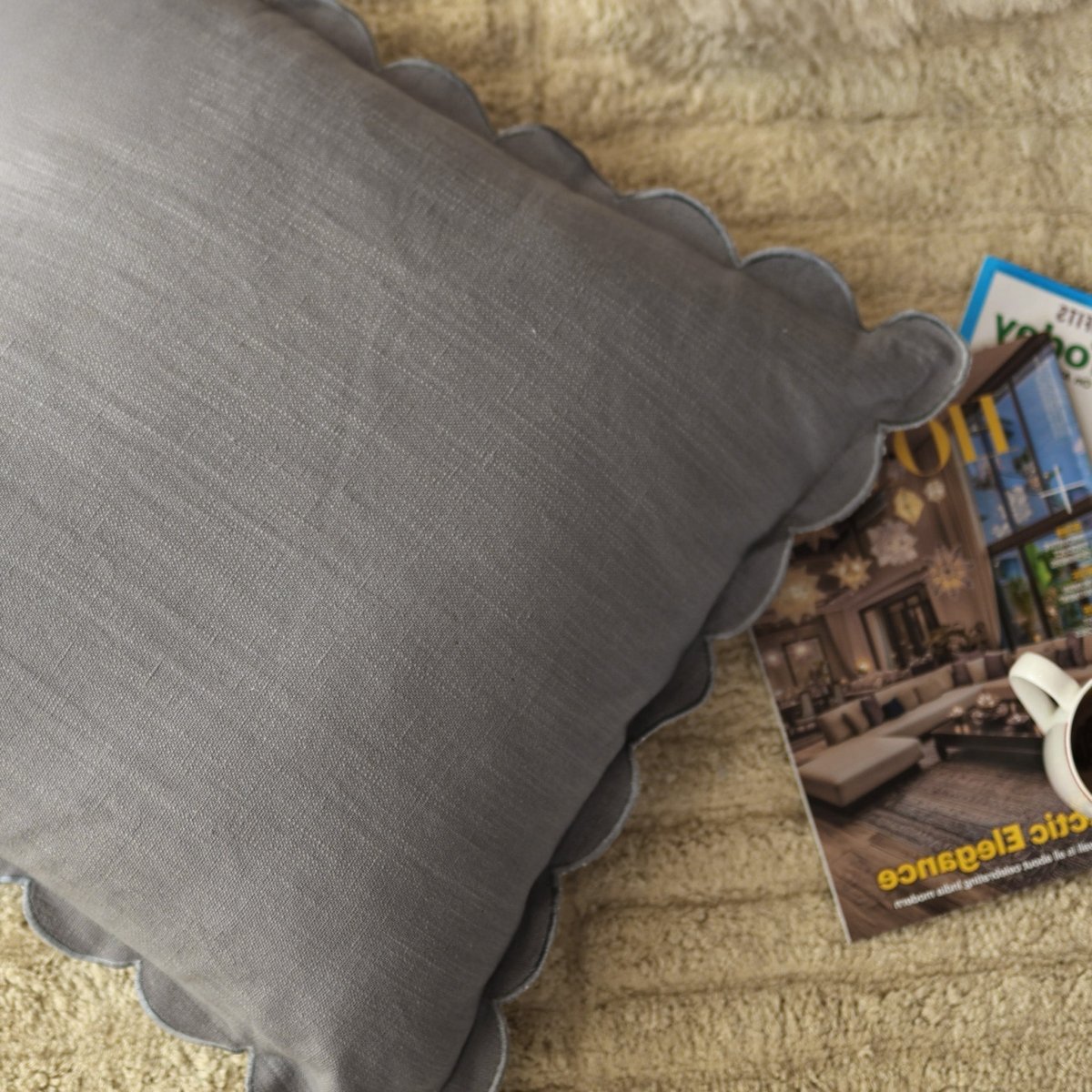 Elsie Cotton - Linen Grey Cushion - OPULENT Co