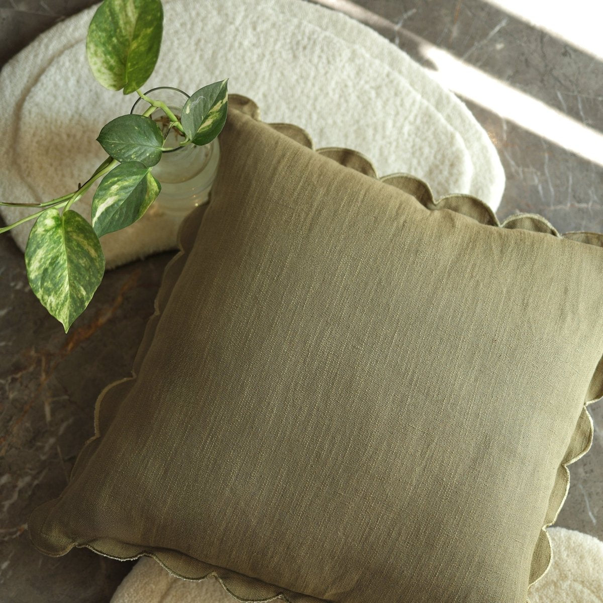 Elsie Cotton - Linen Olive Green Cushion - OPULENT Co
