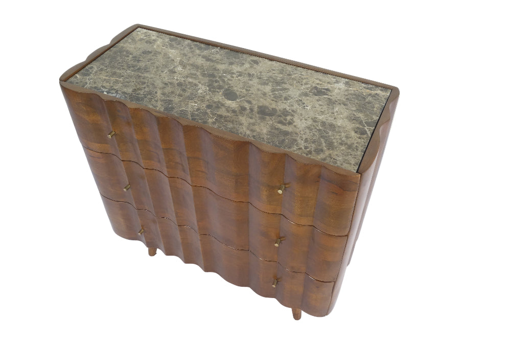 Indok Wooden Carving Design 3 Drawer Cabinet Marble Top