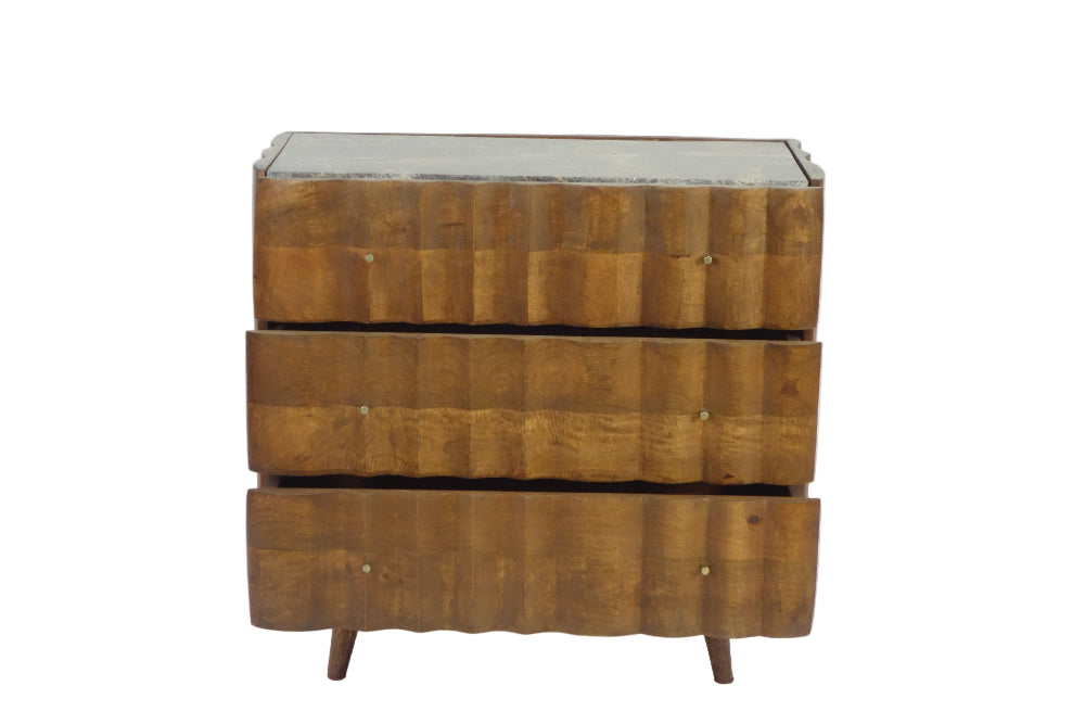 Indok Wooden Carving Design 3 Drawer Cabinet Marble Top