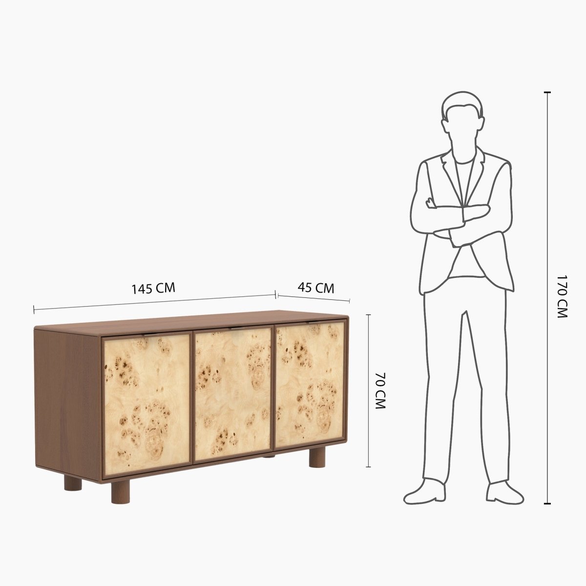 Urban Burl Three Door Cabinet - OPULENT Co