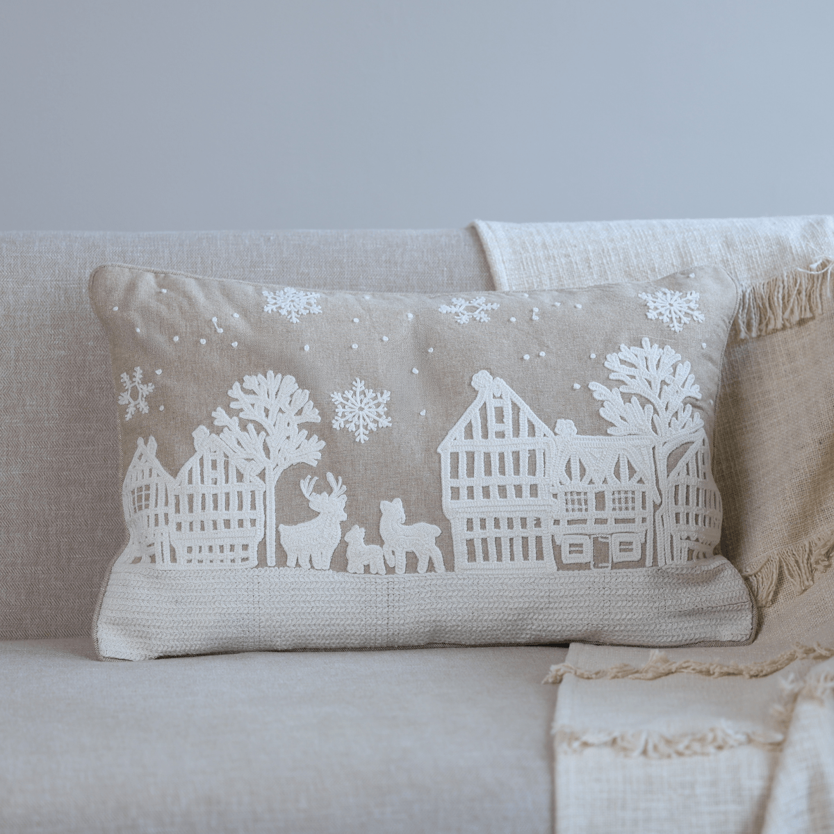 Festive Glow Cotton Chambray Cushion - OPULENT Co