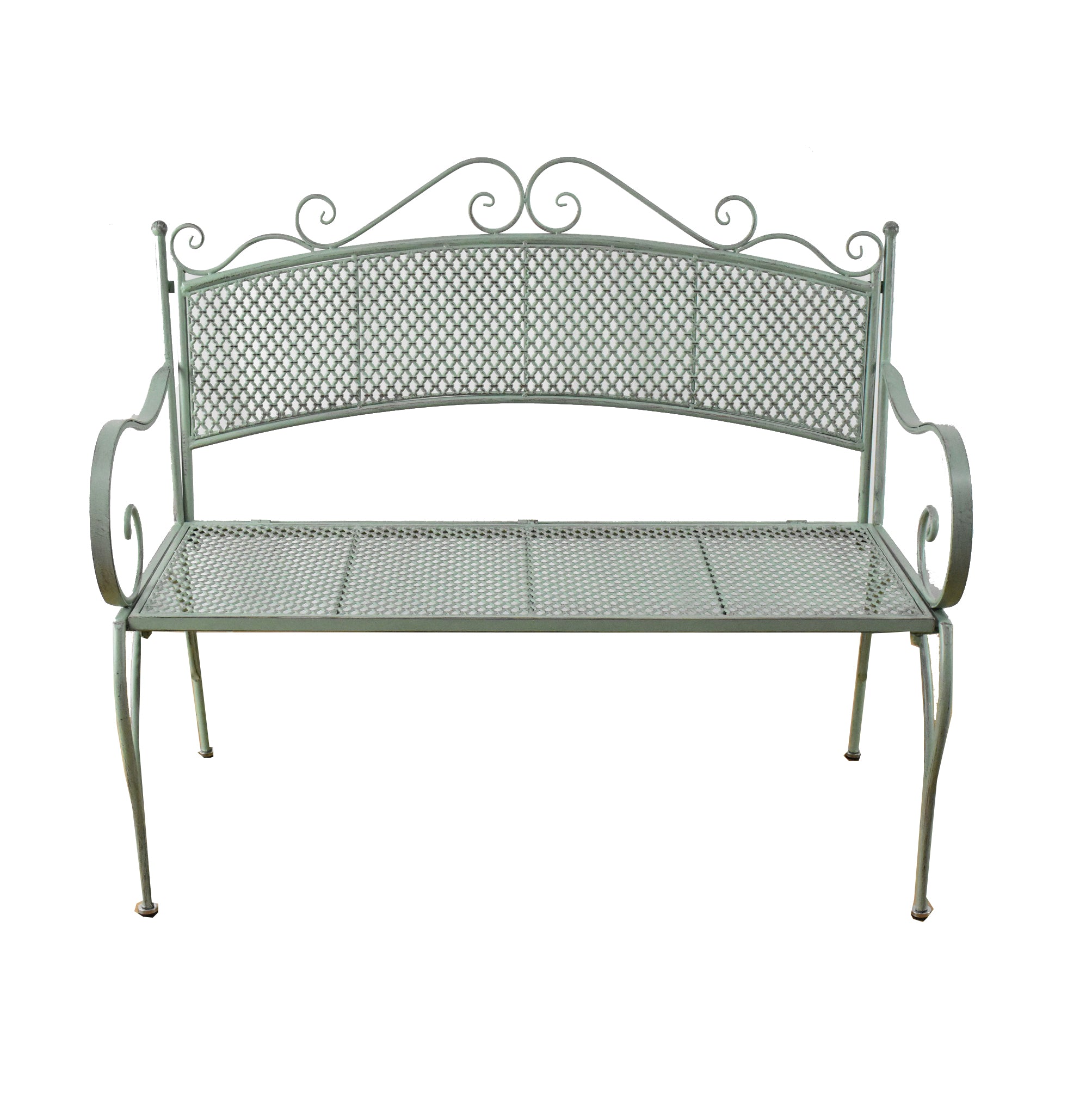 Sage Green Two Seater Metal Garden Bench | Aquitaine Range | Opulent Co
