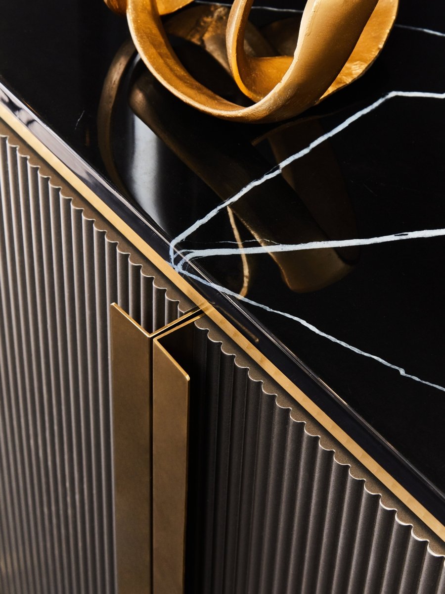 Arden Grey Four Door Sideboard With Black Marble Top - OPULENT Co