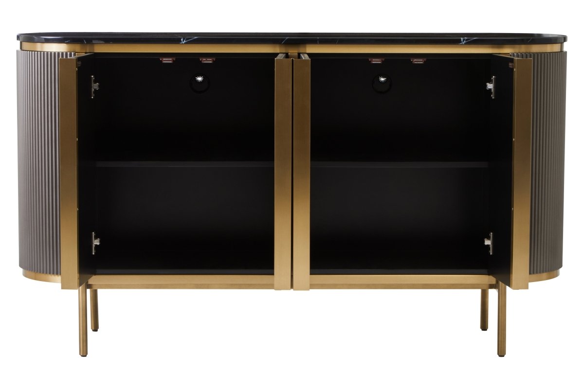 Arden Grey Four Door Sideboard With Black Marble Top - OPULENT Co