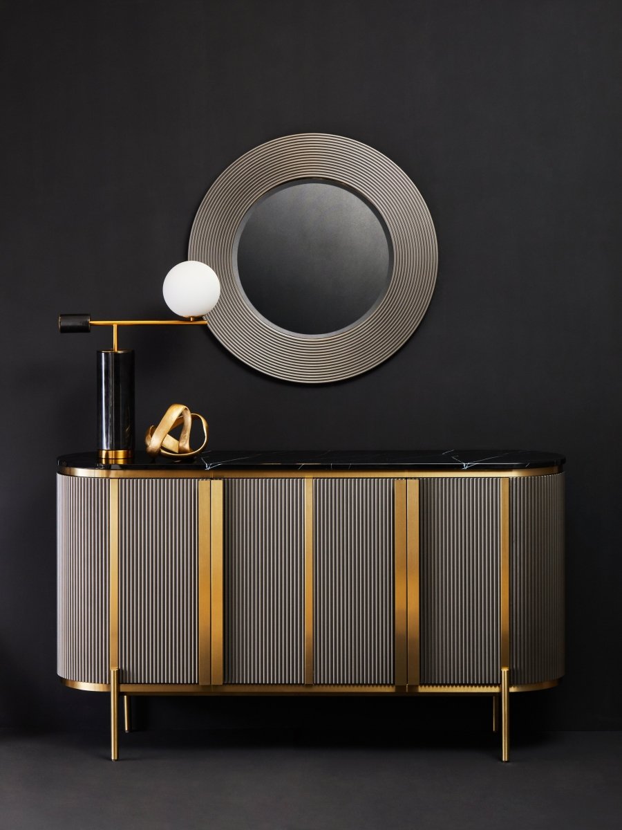 Arden Grey Four Door Sideboard With Black Marble Top - OPULENT Co