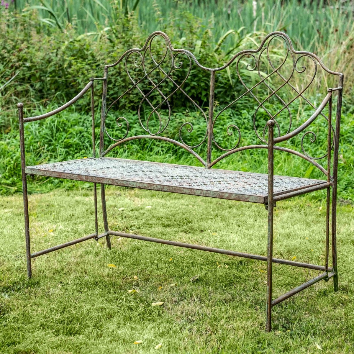 AVALON METAL BENCH | Aniqte Green Rust Effect - OPULENT co