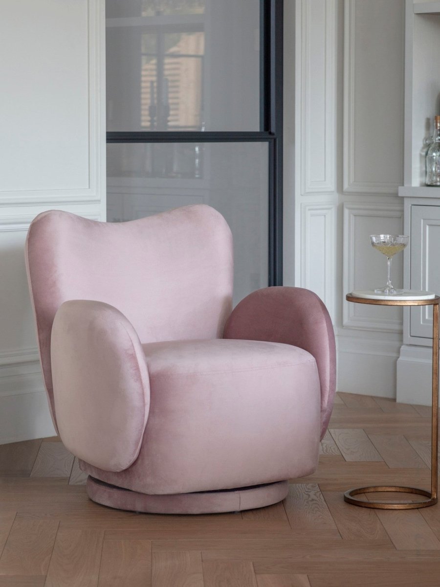 Bingham Upholstered Swivel Chair Soft Velvet Dusky Pink - OPULENT co