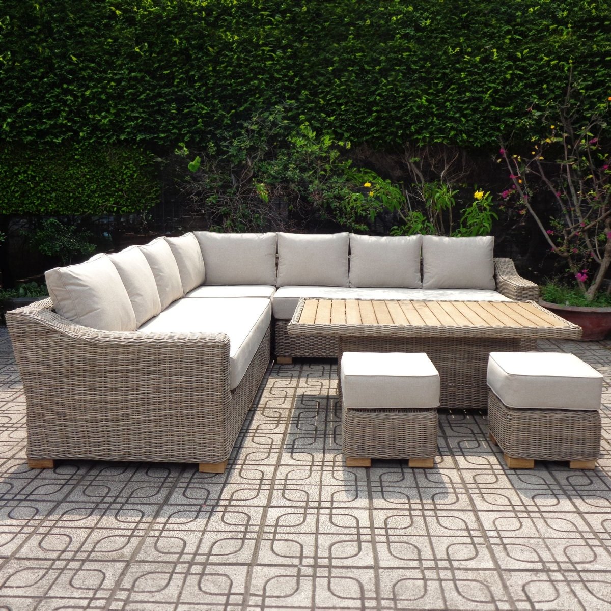 Capri Outdoor Large Corner Set With Riser Table + 2 Stools - OPULENT co