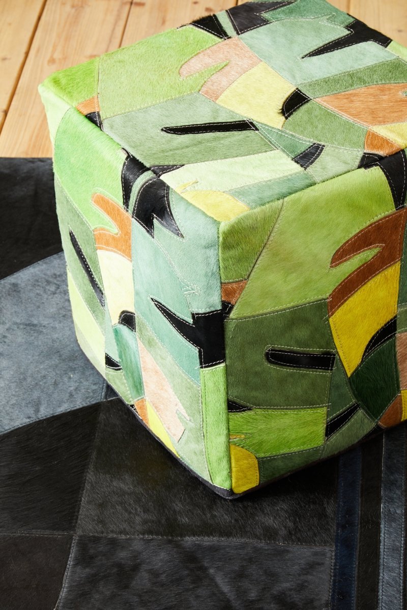 Fern Botanical Leather Pouffe - OPULENT co
