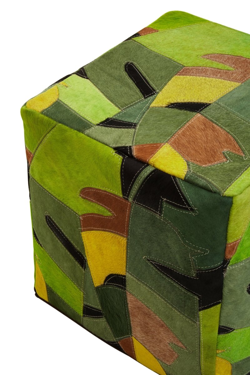 Fern Botanical Leather Pouffe - OPULENT co