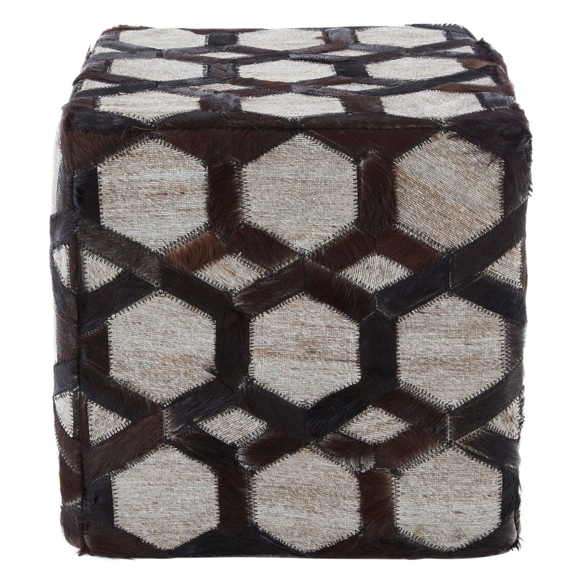 Fern Genuine Grey Leather Pouffe - OPULENT co