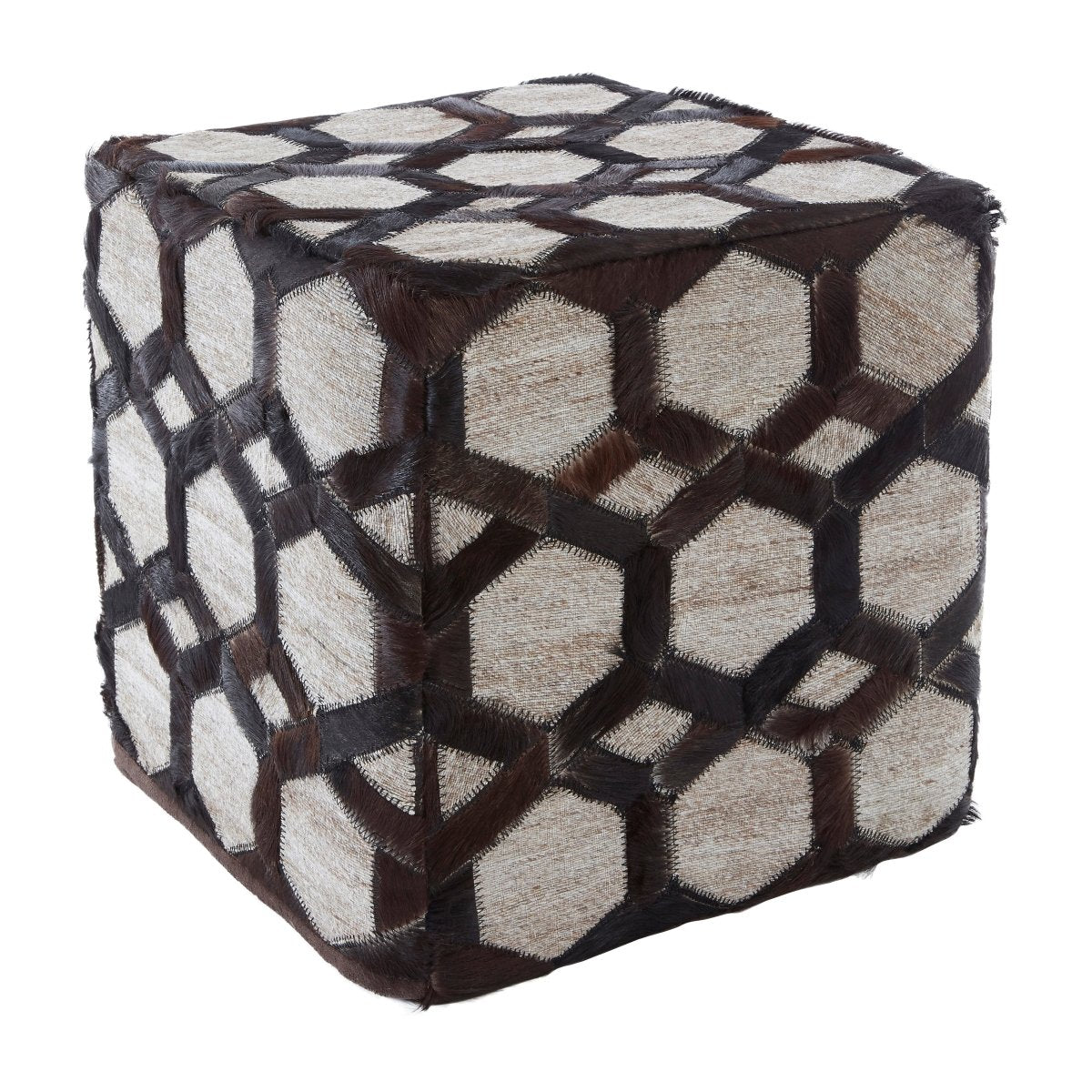 Fern Genuine Grey Leather Pouffe - OPULENT co