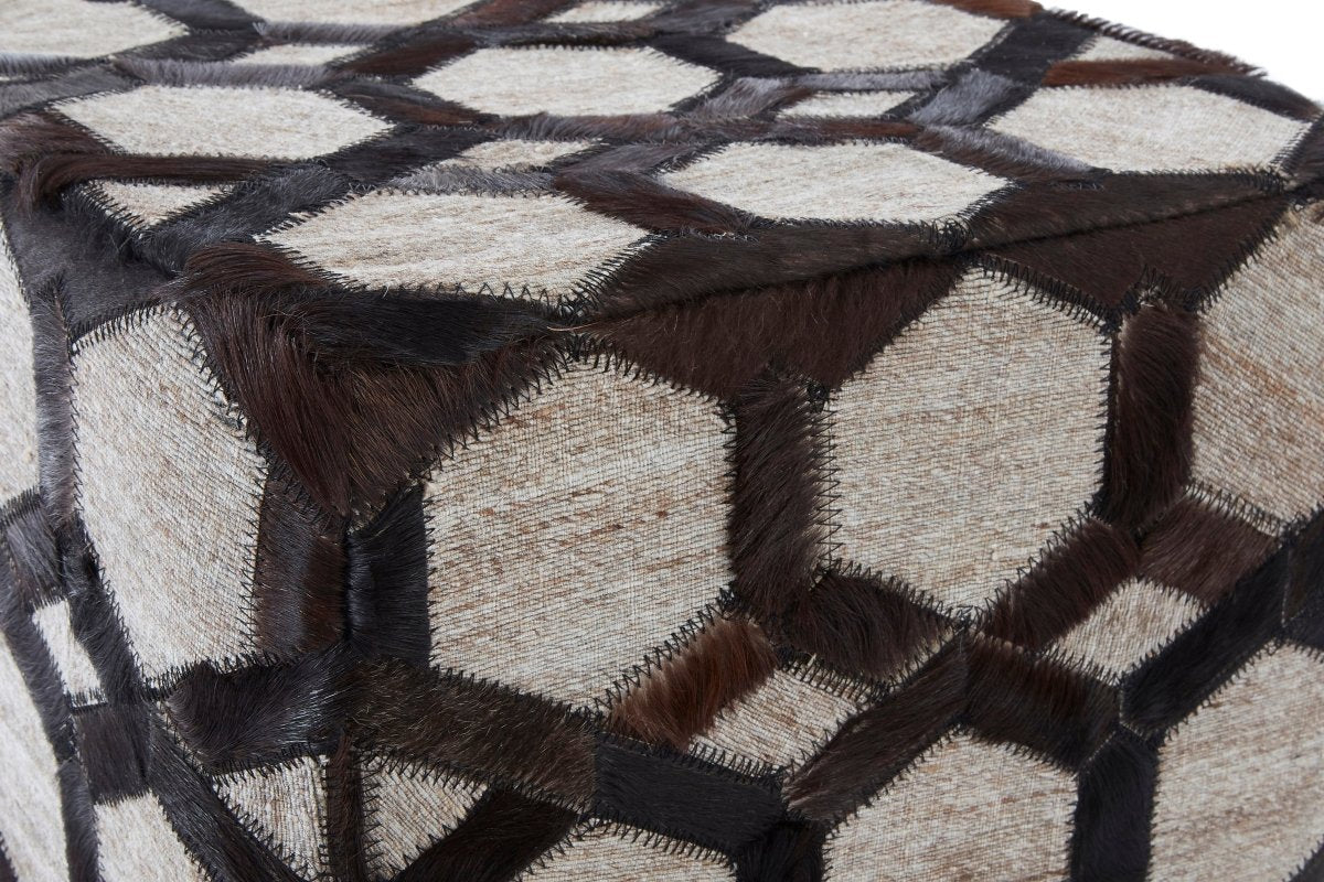 Fern Genuine Grey Leather Pouffe - OPULENT co