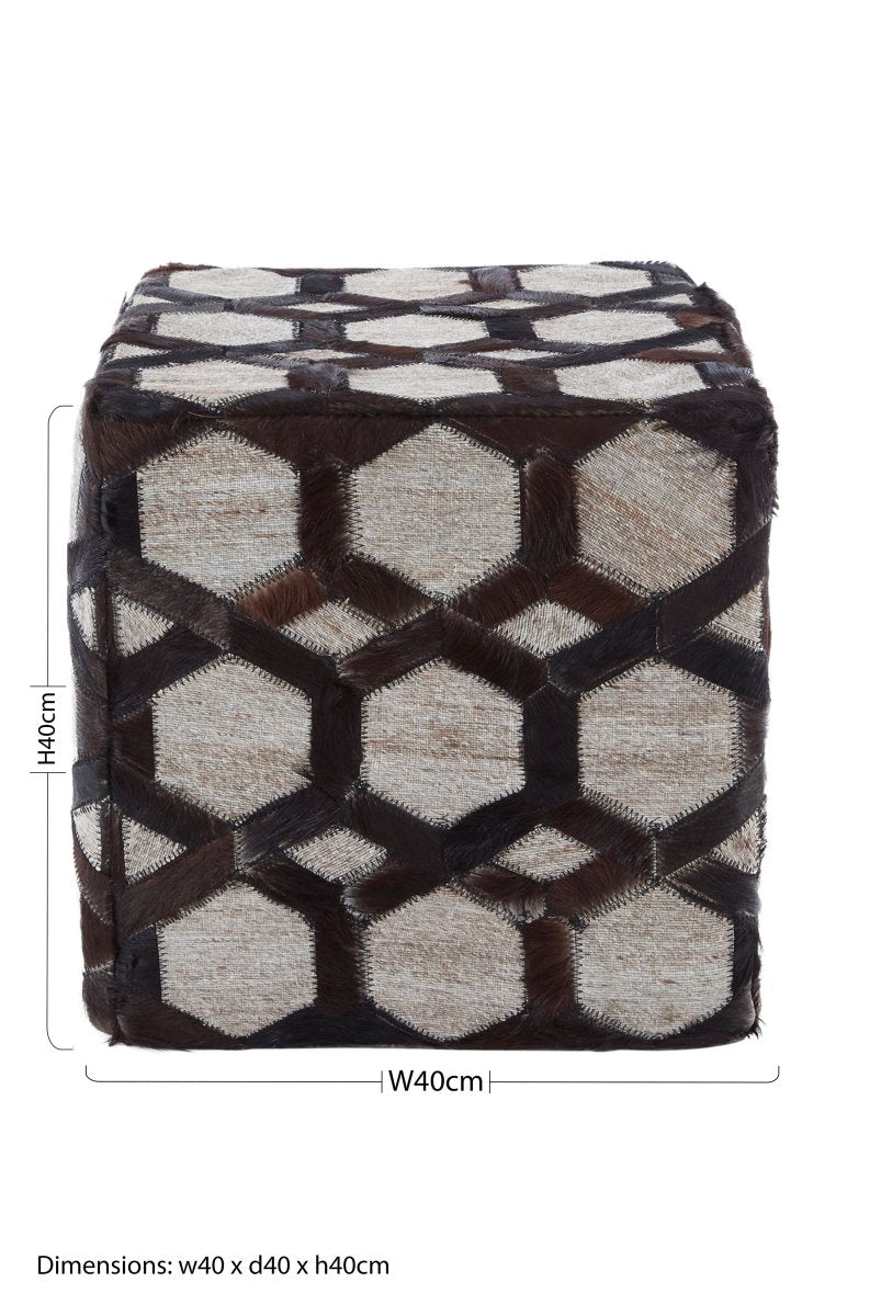 Fern Genuine Grey Leather Pouffe - OPULENT co