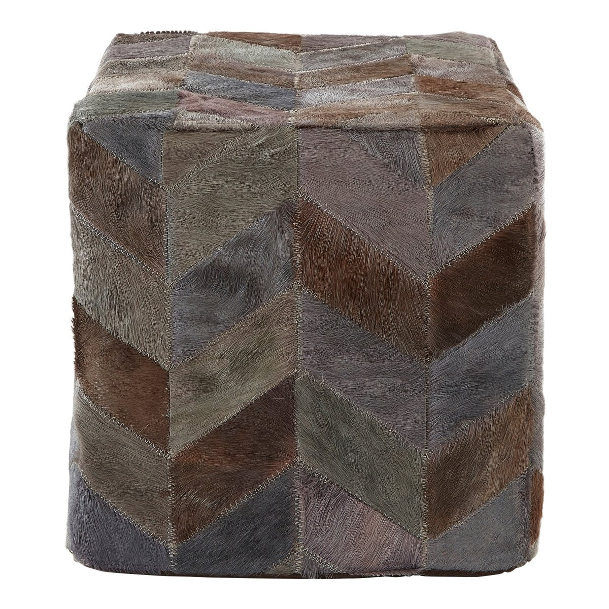 Fern Light Grey Patchwork Pouffe - OPULENT co