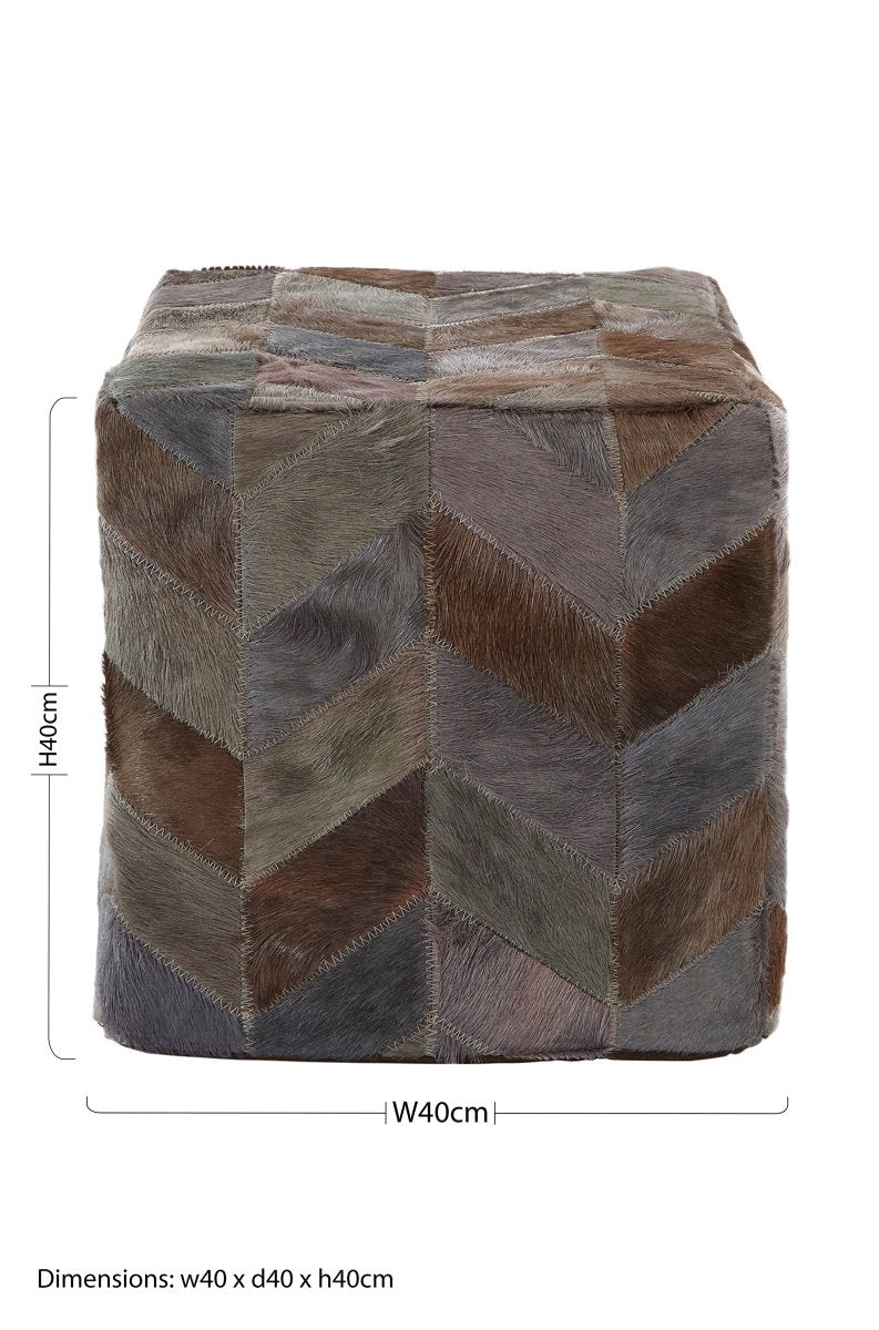 Fern Light Grey Patchwork Pouffe - OPULENT co