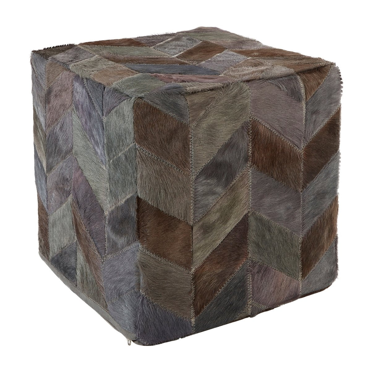 Fern Light Grey Patchwork Pouffe - OPULENT co