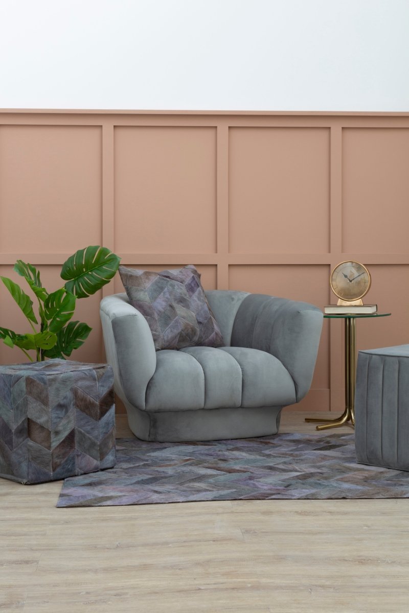Fern Light Grey Patchwork Pouffe - OPULENT co