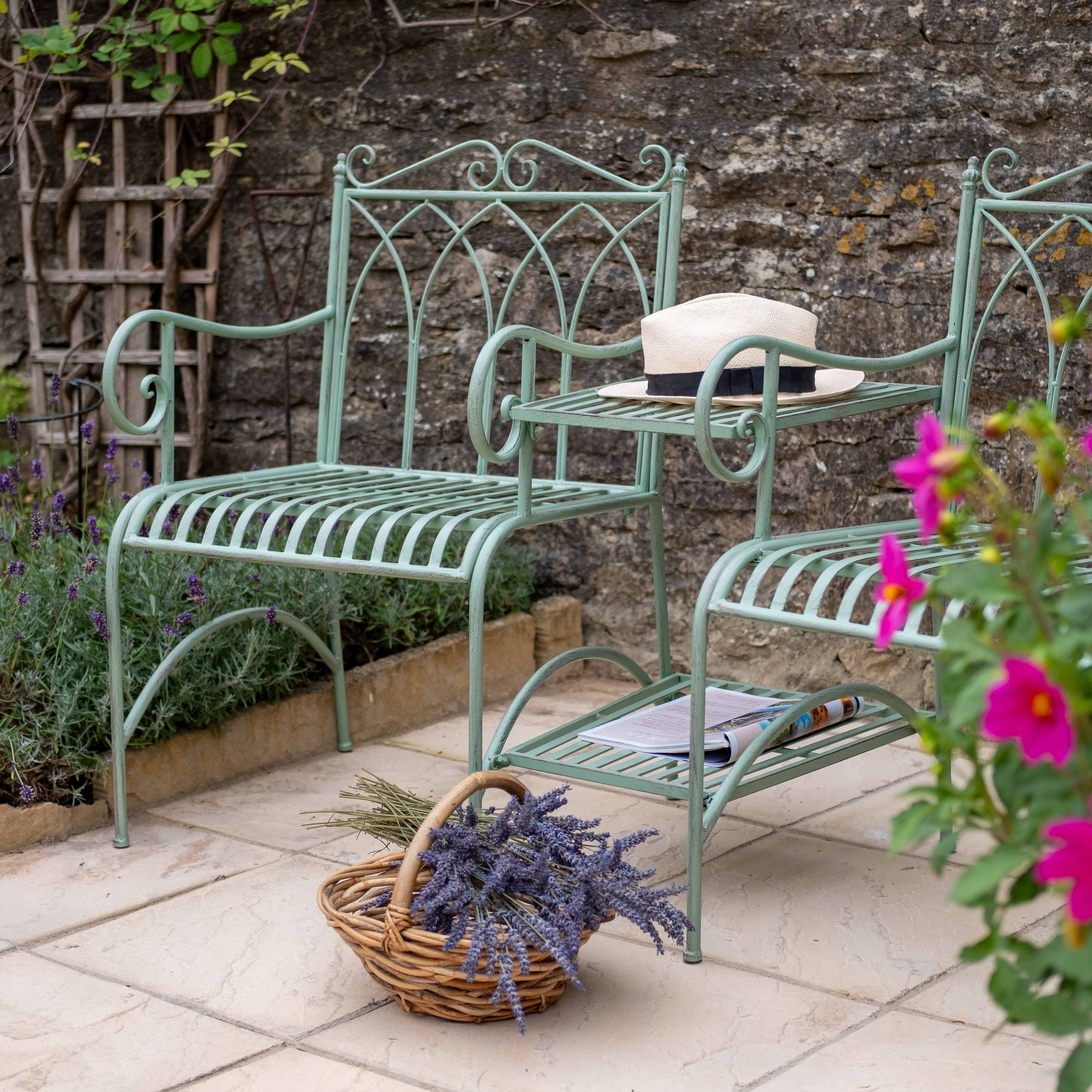 Giverny Companion Metal Garden Bench in Sage | Opulent Co