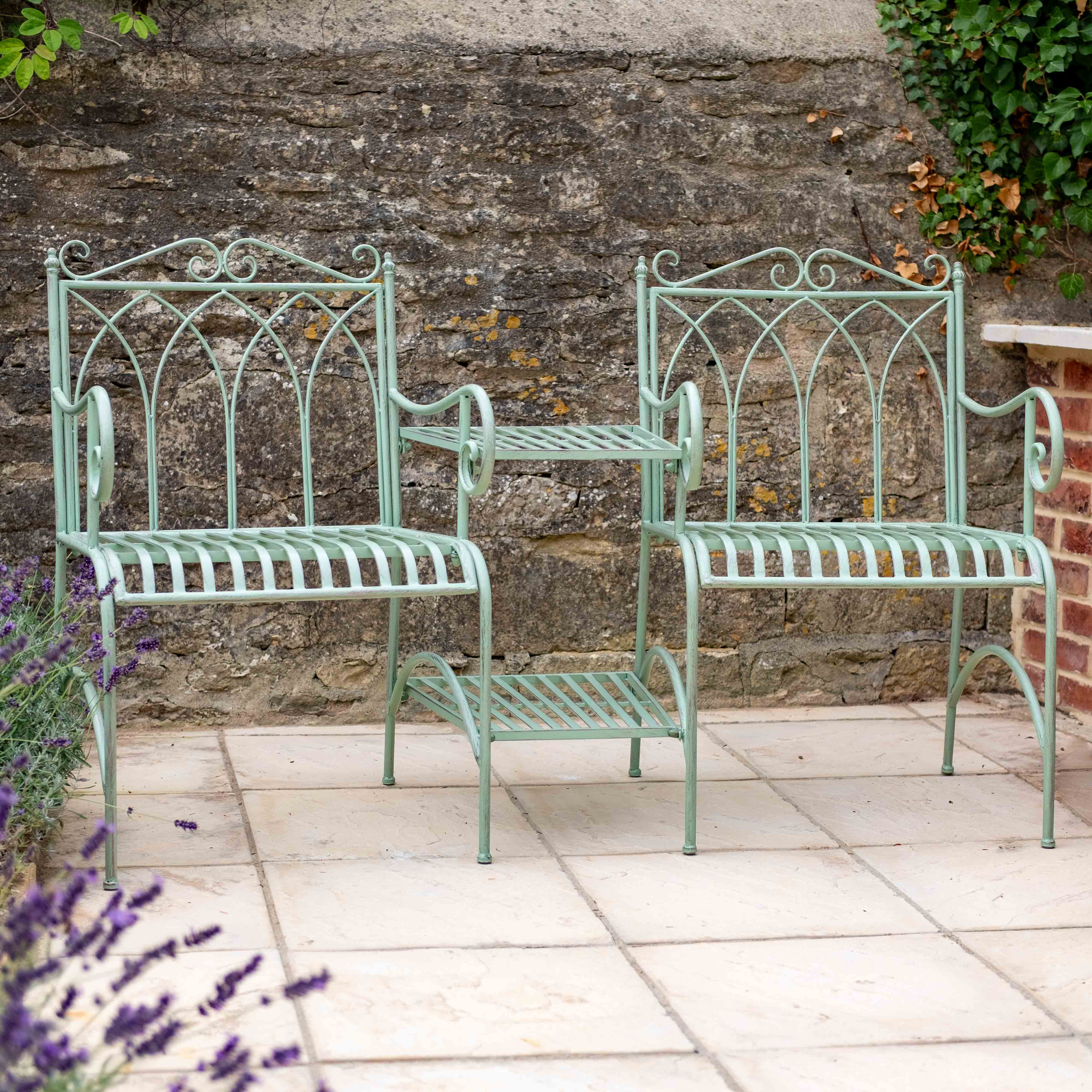 Giverny Companion Metal Garden Bench in Sage | Opulent Co