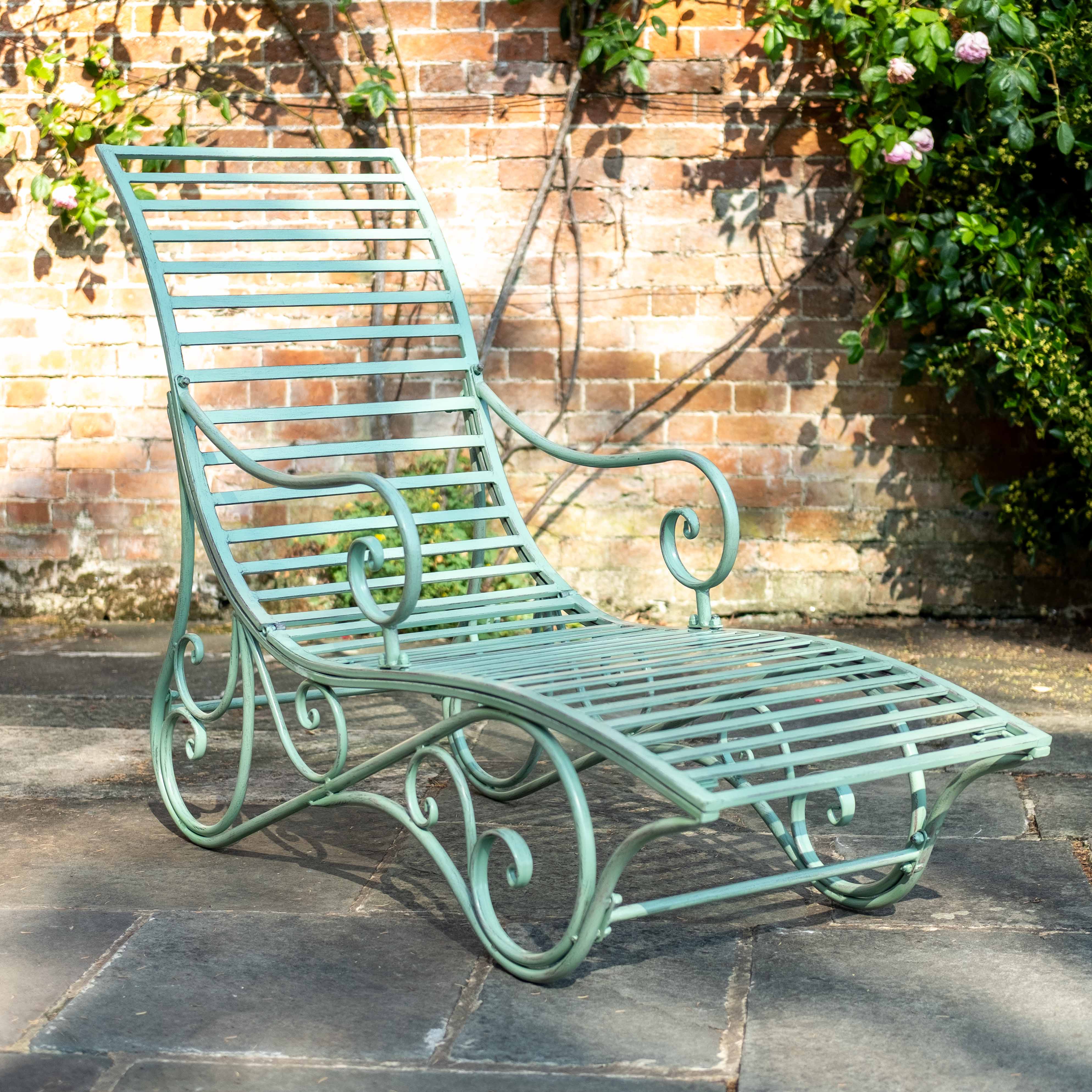 Sage Green Metal Garden Lounger with Cushion | Giverny Range | Opulent Co