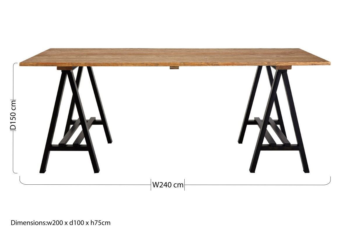 Heath Pine Wood And Iron Dining Table - OPULENT co
