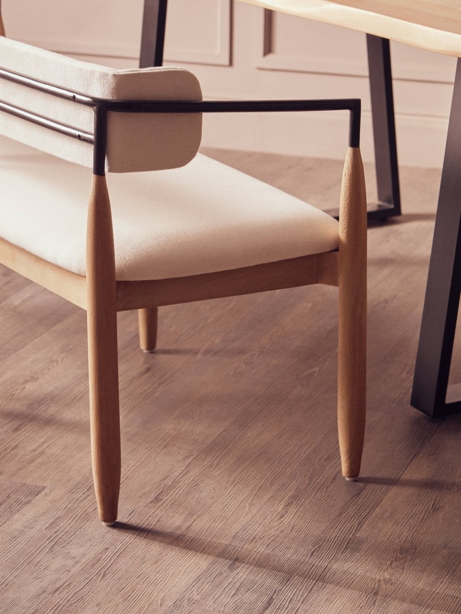 Marivon Bench Cream Textured Dining Bench With Wood Frame - OPULENT Co