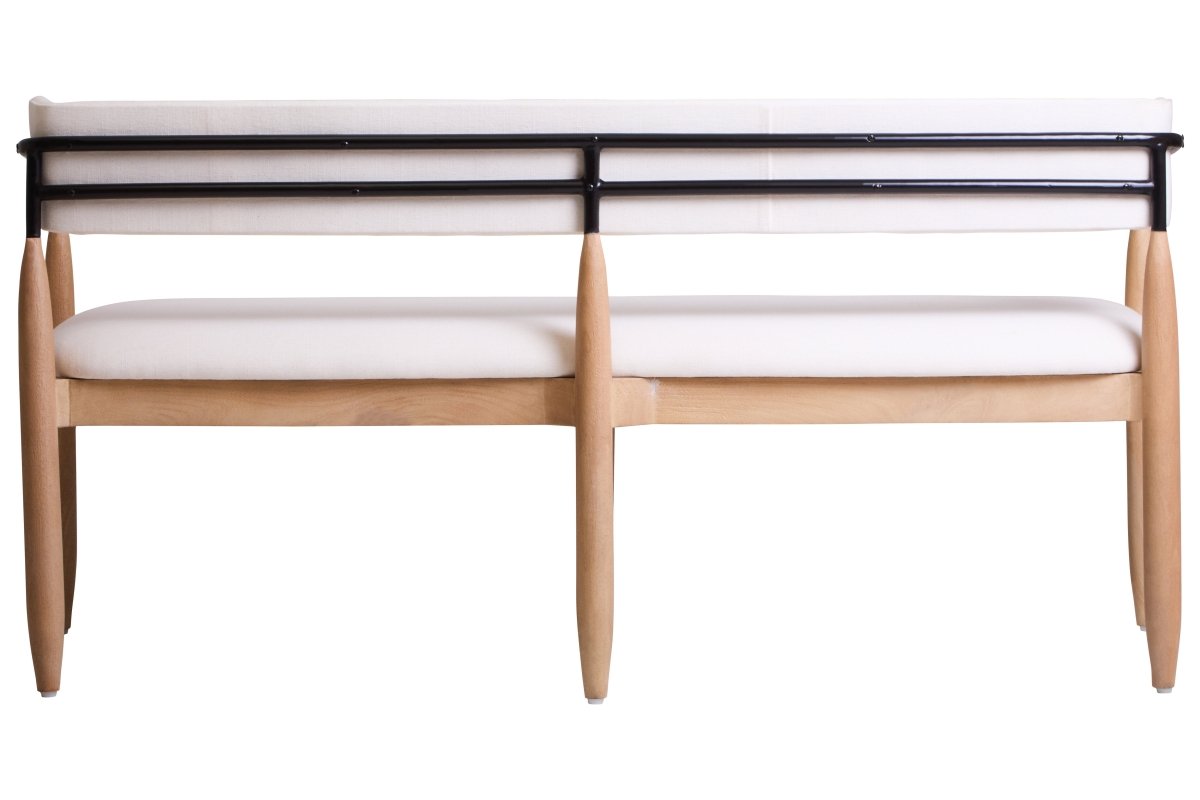 Marivon Bench Cream Textured Dining Bench With Wood Frame - OPULENT Co