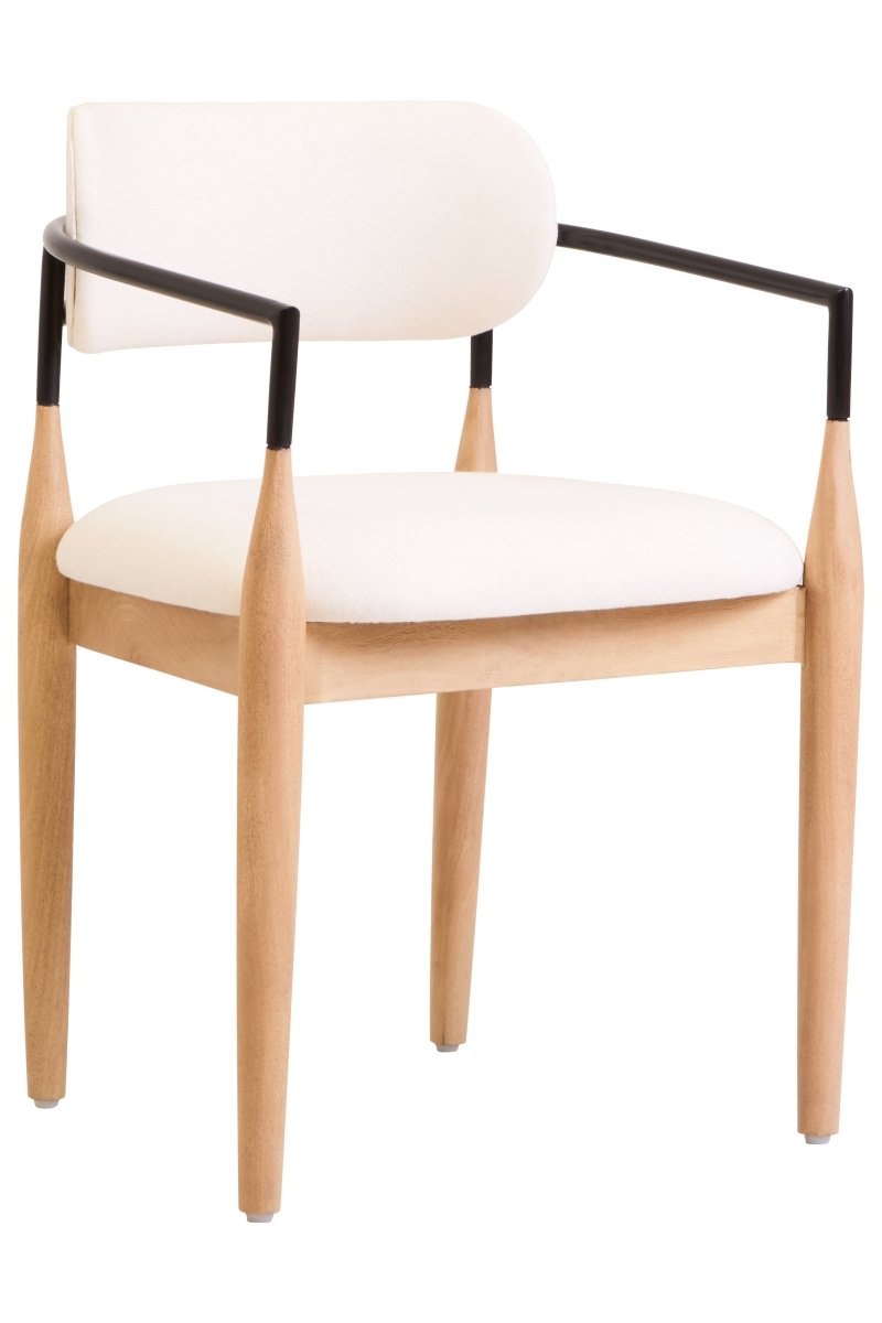 Marivon Cream Textured Dining Chair With Wood Frame - OPULENT Co