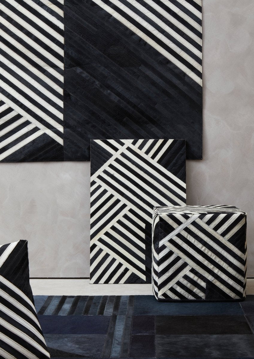 Matto Safira Large Black And White Hair On Leather Rug - OPULENT Co