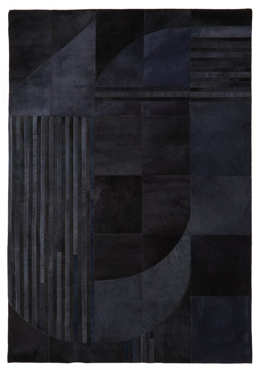 Matto Safira Large Deco Black And Grey Hair On Leather Rug - OPULENT Co