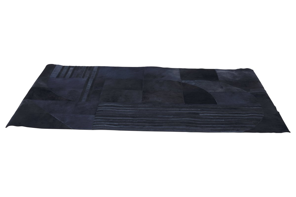 Matto Safira Large Deco Black And Grey Hair On Leather Rug - OPULENT Co