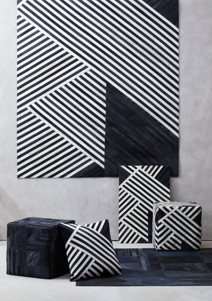 Matto Safira Small Black And Grey Deco Print on Leather Rug - OPULENT Co